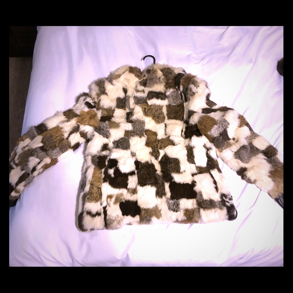 Rabbit fur coat with leather cuffs